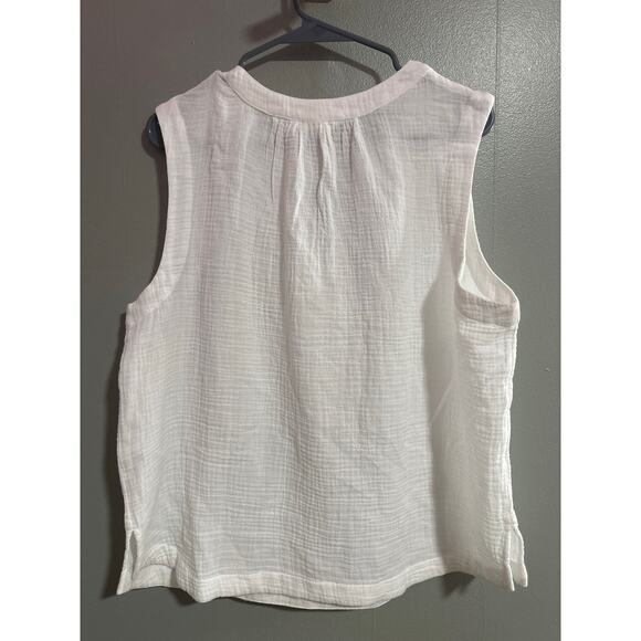 Lucky Brand White Gauze Sleeveless Blouse Size Large Boho Cotton Tank Top - Picture 2 of 3